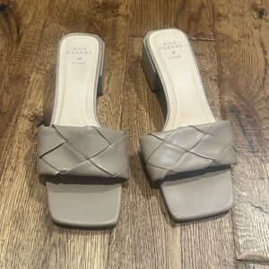 One Planet woven heeled tan sandals size 7
